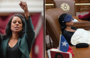 Escorta policial do Democrata do Texas – dormiu na câmara da casa em protesto contra o National