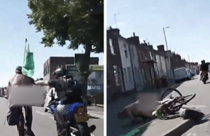 Ciclista nu cai após ser empurrado por homem em motocicleta, flagrado em vídeo