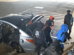 Nove ladrões abraçam seus palhaços interiores enquanto imagens de vigilância mostram todos eles saindo de minivans antes de roubar uma loja de vapor