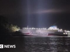 Uma balsa sul-coreana com 267 pessoas a bordo pula o muro