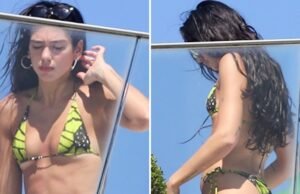Dua Lipa exibe corpo de biquíni na beira da piscina no Brasil