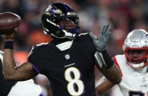 A estrela dos Ravens, QB Lamar Jackson, descartou o jogo contra os Patriots devido a uma lesão nas costas