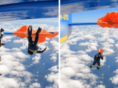 Pára-quedista prende pára-quedas na cauda do avião, sorte maluca capturada em vídeo