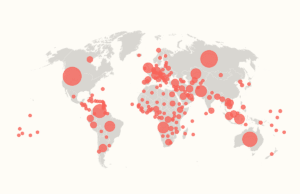 Mapa mundial mostrando países com dinheiro de empréstimo da China
