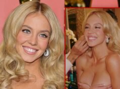 Sydney Sweeney segura o peito em foto de topless