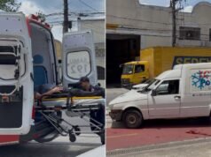 Motorista bateu em caminhão dos Correios e foi internado em Santos; vídeo