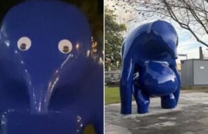 Amelia Vanderhorst, de Mount Gambier, aparece no tribunal acusada de colar olhos arregalados em uma estátua azul de US$ 136 mil