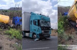 Acidente entre caminhão-tanque e carreta causou vazamento de combustível no Piawi