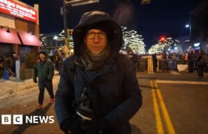 A BBC no protesto perto de onde Alex Pretty foi morto a tiros