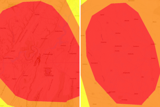 Milhares de pessoas na Geórgia, Tennessee, foram aconselhadas a permanecer em casa
