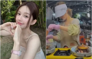 A atriz chinesa Qiao Lucy é flagrada trabalhando em um mercado noturno em Hainan