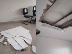 Parte do telhado do posto de saúde desabou e inundou sala em Campinas