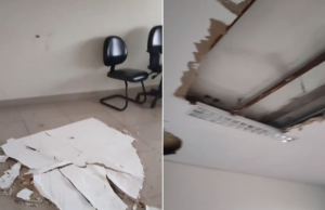 Parte do telhado do posto de saúde desabou e inundou sala em Campinas