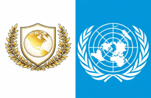 O logótipo do “Conselho de Paz” de Trump é quase idêntico ao das Nações Unidas, mas em dourado e com os Estados Unidos no centro; comparação