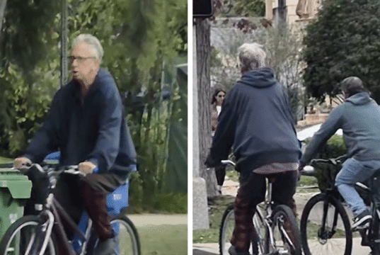 Andy Dick parece saudável enquanto anda de bicicleta em Los Angeles após uma overdose quase fatal