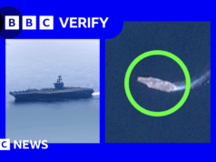 Acúmulo de navios de guerra e caças dos EUA rastreados perto do Irã