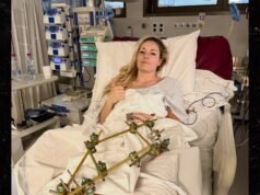 A terceira cirurgia de Lindsey Vonn na perna quebrada foi ‘bem-sucedida’, posta foto da cama do hospital