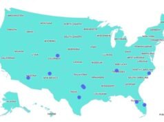 O mapa mostra as cidades com os principais códigos postais dos EUA