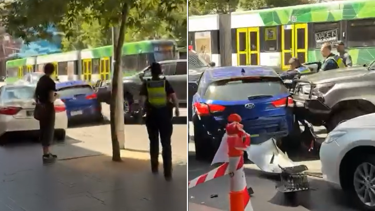Surgiram imagens selvagens da polícia batendo em um carro no CBD de Melbourne durante uma prisão dramática