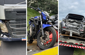 Três pessoas ficaram feridas em colisão entre carros, motos e caminhões em Bandeirantes, Vinhedo