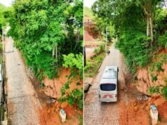 Parte do cânion cede e assusta moradores do Parque Lazinha, Natividede, RJ.