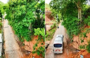 Parte do cânion cede e assusta moradores do Parque Lazinha, Natividede, RJ.