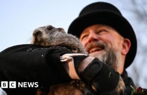 Punxsutawney Phil aparece para o Dia da Marmota