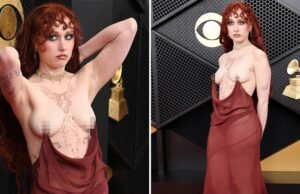 Chappelle Rhone faz topless no tapete vermelho do Grammy