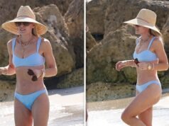 Kristin Cabot, do casal Coldplay, chega à praia em Miami