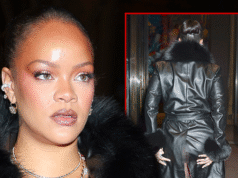 A bunda de Rihanna pisca de repente enquanto caminhava no desfile de moda de A$AP Rocky