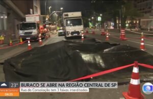 A cratera se abre na Rua da Consolação, uma das ruas mais importantes da região central de SP