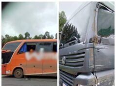 Um morto e dois feridos em acidente entre ônibus e arrastão na BR-251